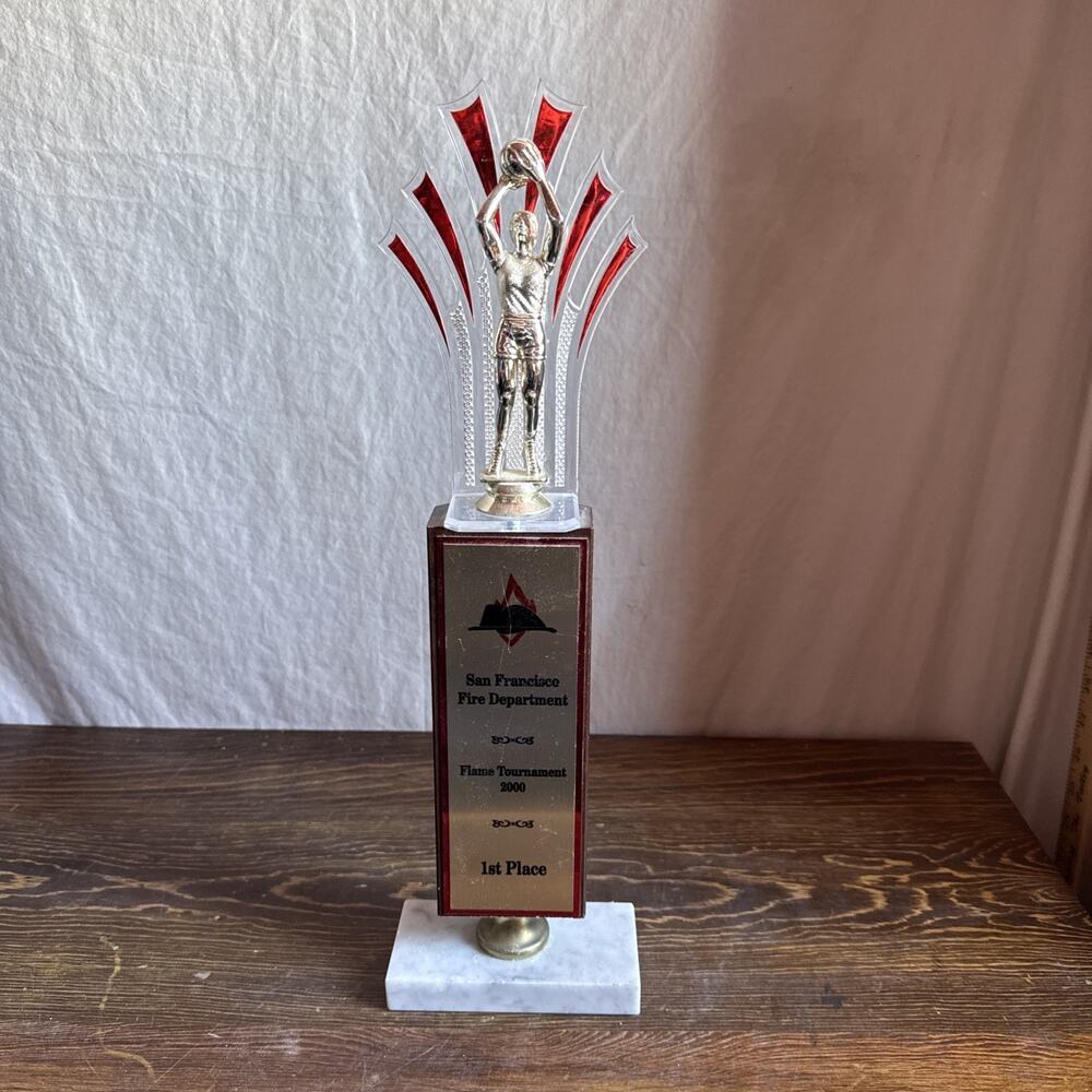 Lady Basketball Player Shooting Trophy 17” Tall San Francisco Fire Dept